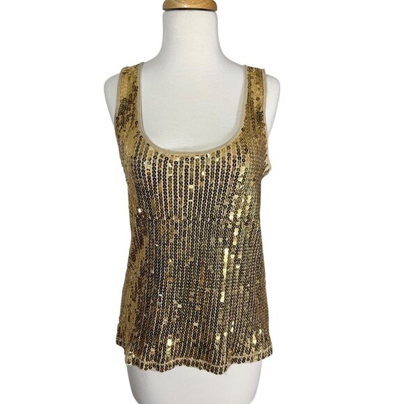 Instant Romance Gold Sequined Front Scoop Neck Tank Sz XL Bling Shine Flashy - Picture 1 of 7